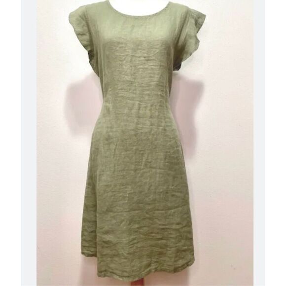 Terzo Millennio shift Dress with Flutter Cap Sleeves, L. Sage Linen! - Picture 1 of 11